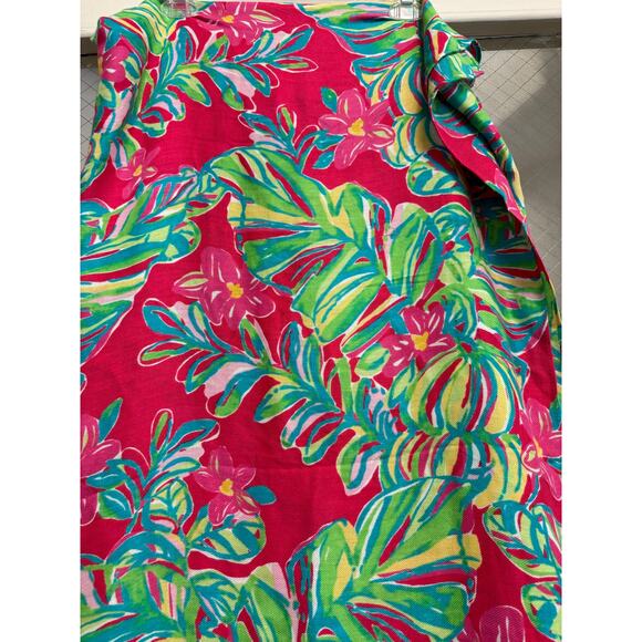 Lilly Pulitzer Women Pareo Scarf Wrap Pink Green Floral Tropical 50x80 in GS - Picture 2 of 4
